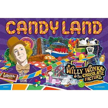 Candy Land Willy Wonka and the Chocolate Factory Board Game | Themed Candy Land Board Game | Artwork from the Willy Wonka Movie