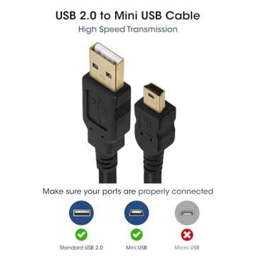Durable 10ft Mini USB Cable for Fast Data Transfer