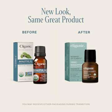 Cliganic USDA Organic Eucalyptus Essential Oil, 100% Pure | Natural Aromatherapy Oil for Diffuser Steam Distilled | Non-GMO Verified (Packaging May Vary)