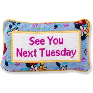 FURBISH Handmade Needlepoint Decorative Throw Pillow - Next Tuesday - 9" x 15" - Small Embroidered A...