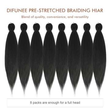 DIFUNEE Pre-stretched Braiding Hair - 16 Inch 8 Packs Dark Brown Short Braiding Hair For Twist or Box Braids, Yaki Texture Hot Water Setting Synthetic Braiding Hair Extensions (16 Inch, #2-8P)