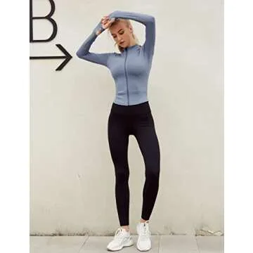 Tanming Women's Full Zip Seamless Workout Jacket Running Yoga Slim Fit Track Jacket (Blue-XXL)