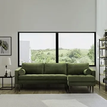 POLY & BARK Napa Right-Facing Sectional Sofa in Green Velvet