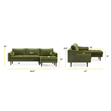 POLY & BARK Napa Right-Facing Sectional Sofa in Green Velvet