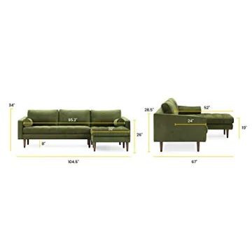 POLY & BARK Napa Right-Facing Sectional Sofa in Green Velvet