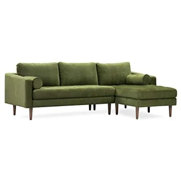 POLY & BARK Napa Right-Facing Sectional Sofa in Green Velvet