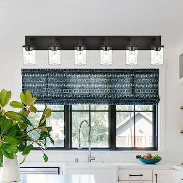 QueeuQ Modern Bathroom Vanity Light Fixtures Black Finished 6-Light with Clear Glass Shade Bathroom ...