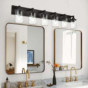 QueeuQ Modern Bathroom Vanity Light Fixtures Black Finished 6-Light with Clear Glass Shade Bathroom Lighting Farmhouse Wall Sconces for Dining Room Living Room Kitchen Hallway