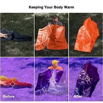 RedSwing 2 Pack Survival Blanket, Waterproof Emergency Thermal Tarp, Multipurpose Reflective Insulated All Weather Blankets for Camping Hiking, Green x 1, Orange x 1