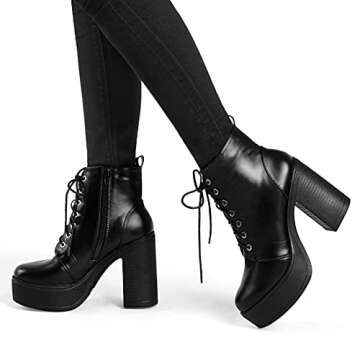 Allegra K Stylish Chunky High Heel Lace Up Boots