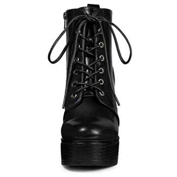 Allegra K Stylish Chunky High Heel Lace Up Boots