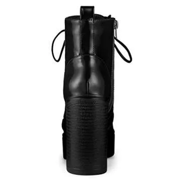 Allegra K Stylish Chunky High Heel Lace Up Boots