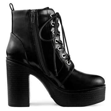 Allegra K Stylish Chunky High Heel Lace Up Boots