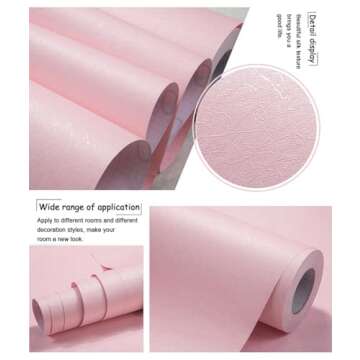Cohoo Home Silk Pink Wallpaper Peel and Stick Contact Paper Pink Textured Silk Wallpaper Stick and Peel Self Adhesive Removable Paper Bedroom Wall Sticker Girls Drawer Liner Waterproof 15.7inW 197inL