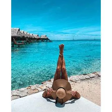 Lanzom Womens Big Bowknot Straw Hat Floppy Foldable Roll up Beach Cap Sun Hat UPF 50+ (Beige, One Size)