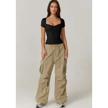 QINSEN Woman's Slimming Fit Crop Tops Sweetheart Neck Short Sleeve Summer T Shirt Black M