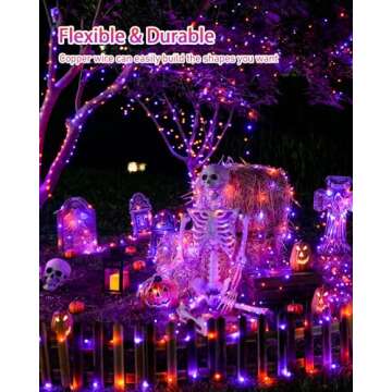JMEXSUSS 2 Pack Solar Halloween Lights, Total 66FT 200 LED Orange and Purple Halloween Lights Outdoor Waterproof, 8 Mode Black Wire Solar String Lights for Tree Yard Spooky Party Halloween Decorations