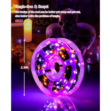 JMEXSUSS 2 Pack Solar Halloween Lights, Total 66FT 200 LED Orange and Purple Halloween Lights Outdoor Waterproof, 8 Mode Black Wire Solar String Lights for Tree Yard Spooky Party Halloween Decorations