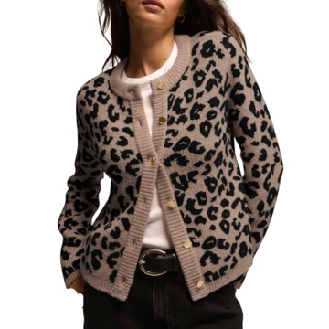 ACCPUR Leopard Print Cardigans for Women Cheetah Open Front Sweaters Button Down Knit Fall Clothes L...