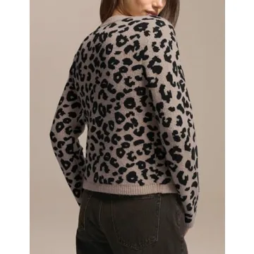 ACCPUR Leopard Print Cardigans for Women Cheetah Open Front Sweaters Button Down Knit Fall Clothes Long Sleeve Outwear Coats
