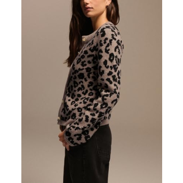 ACCPUR Leopard Print Cardigans for Women Cheetah Open Front Sweaters Button Down Knit Fall Clothes Long Sleeve Outwear Coats