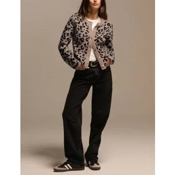 ACCPUR Leopard Print Cardigans for Women Cheetah Open Front Sweaters Button Down Knit Fall Clothes Long Sleeve Outwear Coats