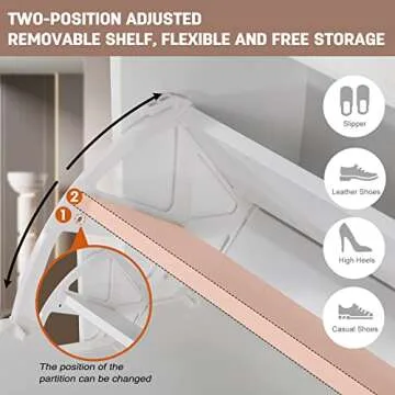 UEV Shoe Cabinet,Shoes Storage Cabinet with 3 Flip Drawers & Boot Rack,Freestanding Modern Shoes Organizer with Metal Legs,White Entryway Shoe Rack Cabinet for Heels,Boots,Slippers