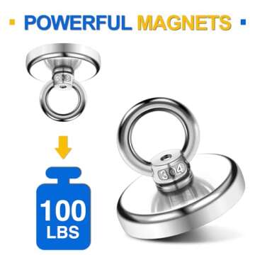 DIYMAG Magnetic Hooks, 100 lbs Heavy Duty Rare Earth Neodymium Magnet Hooks with Countersunk Hole Eyebolt for Home, Kitchen, Workplace, Office and Garage, Pack of 6