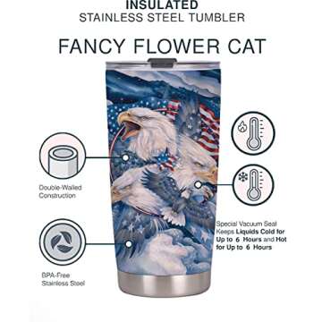 20oz Snow Bald Eagle Tumbler Cup With Lid, Stainless Steel Double Wall Vacuum Thermos Insulated Travel Coffee Mug(Snow Bald Eagle Tumbler) One Tumbler Cup