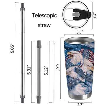 20oz Snow Bald Eagle Tumbler Cup With Lid, Stainless Steel Double Wall Vacuum Thermos Insulated Travel Coffee Mug(Snow Bald Eagle Tumbler) One Tumbler Cup