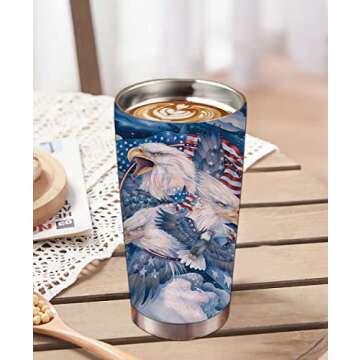 20oz Snow Bald Eagle Tumbler Cup With Lid, Stainless Steel Double Wall Vacuum Thermos Insulated Travel Coffee Mug(Snow Bald Eagle Tumbler) One Tumbler Cup