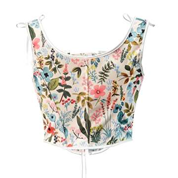 Women Vintage Floral Camisole Flower Embroidery Pattern Tight Vest Drawstring Tie-up Tank Top Suspen...