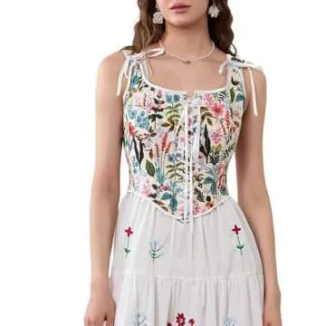 Women Vintage Floral Camisole with Elegant Embroidery