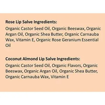 Moroccan Magic Organic Lip Salve Pack | Made with Natural Cold Pressed Argan and Essential Oils | Lip Care | Smooth Application | Non-Toxic, Cruelty Free | Coconut Almond, Rose | 2 Pack