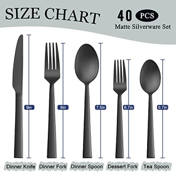 Herogo 40-Piece Matte Black Silverware Set for 8