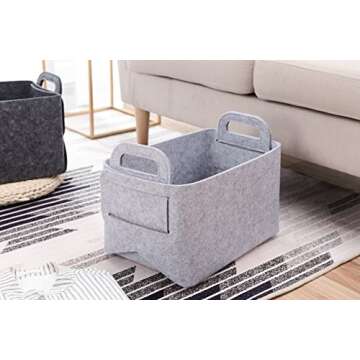 Storage Basket Felt Storage Bin Collapsible& Convenient Box Organizer with Carry Handles for Office ...