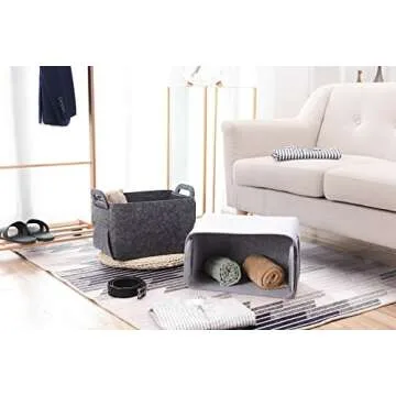 Storage Basket Felt Storage Bin Collapsible& Convenient Box Organizer with Carry Handles for Office Bedroom Closet Babies Nursery Toys Laundry (Light grey, 13.8inch（L）×9.5inch（W）×8.3inch（H）)