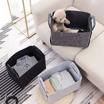 Storage Basket Felt Storage Bin Collapsible& Convenient Box Organizer with Carry Handles for Office Bedroom Closet Babies Nursery Toys Laundry (Light grey, 13.8inch（L）×9.5inch（W）×8.3inch（H）)