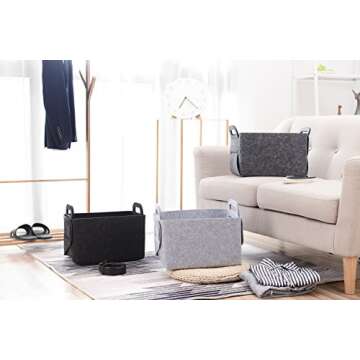 Storage Basket Felt Storage Bin Collapsible& Convenient Box Organizer with Carry Handles for Office Bedroom Closet Babies Nursery Toys Laundry (Light grey, 13.8inch（L）×9.5inch（W）×8.3inch（H）)