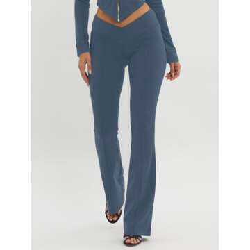 Fisoew Womens V Waist Flare Yoga Pants Crossover Workout Bell Bottoms Slim Fit Active Gym Leggings Navy