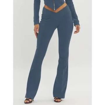 Fisoew Womens V Waist Flare Yoga Pants for Stylish Workouts