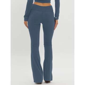 Fisoew Womens V Waist Flare Yoga Pants Crossover Workout Bell Bottoms Slim Fit Active Gym Leggings Navy