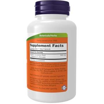 NOW Foods Dandelion Root (Taraxacum officinale) 500 mg - Herbal Supplement for Dietary Support, 100 ...