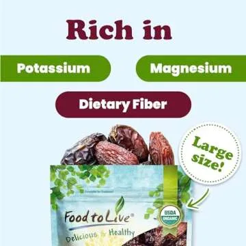 Food to Live - Organic Medjool Dates, 2 Pounds Non-GMO, Whole Dried Dated with Pits, Large Size, Unsweetened, Unsulphured, Vegan, Sirtfood, Bulk.