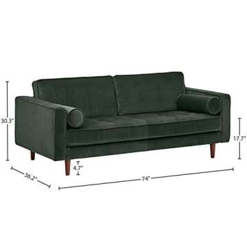Amazon Brand – Rivet Aiden Mid-Century Modern Tufted Velvet Loveseat Sofa (74") - Hunter Green