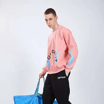 Arnodefrance Men Holy Sweatshirts Hip Hop Flame Graphic Printing Pullover Sunday Letter Oversize Long Sleeve Sweatshirt Pink
