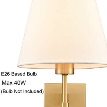 SAMTEEN Gold Plug-in Wall Sconces Set of Two Beige Shade Brass Swing Arm Wall Lamp with Plug-in Cord Wall Mount Reading Light for Bedroom Living Room