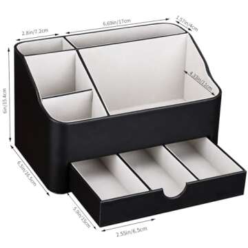 KINGFOM Desk Organizer with Drawer, Multifunction Pencil Holder for Desk, Desk Organizer and Accessories 5 Comparetments for Home Office Supplies (Black)