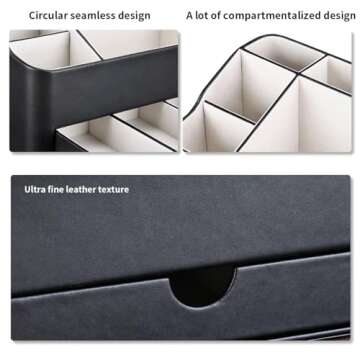 KINGFOM Desk Organizer with Drawer, Multifunction Pencil Holder for Desk, Desk Organizer and Accessories 5 Comparetments for Home Office Supplies (Black)