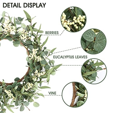 Elegant Pinkpum 20'' Eucalyptus Wreath for Home Decor
